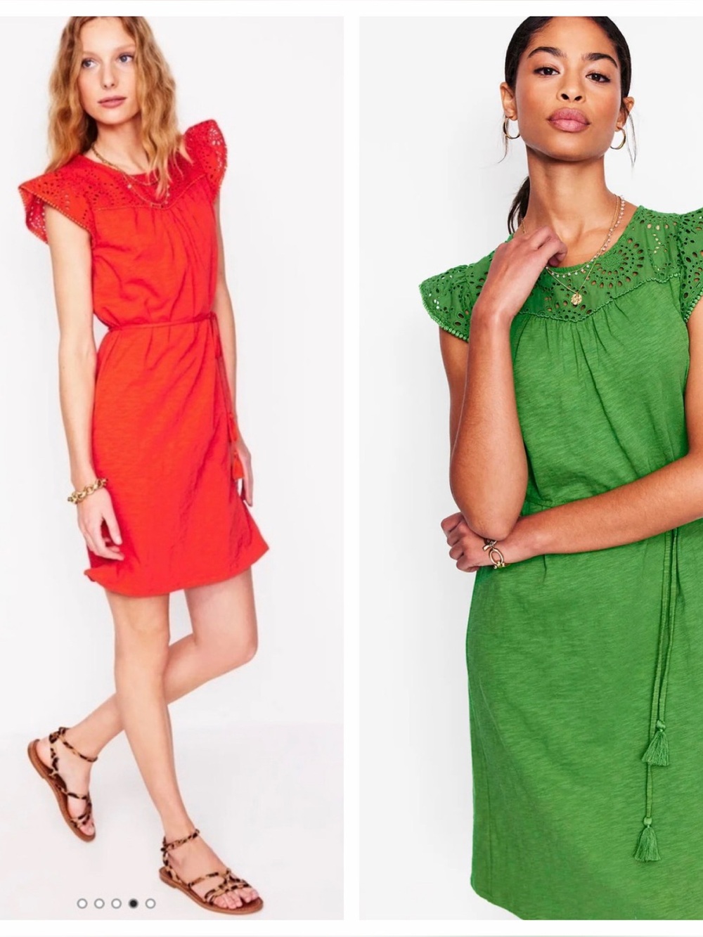 Boden Juliet Broderie midi Eyelet Yoke Cap Sleeve Dress in Red or Green